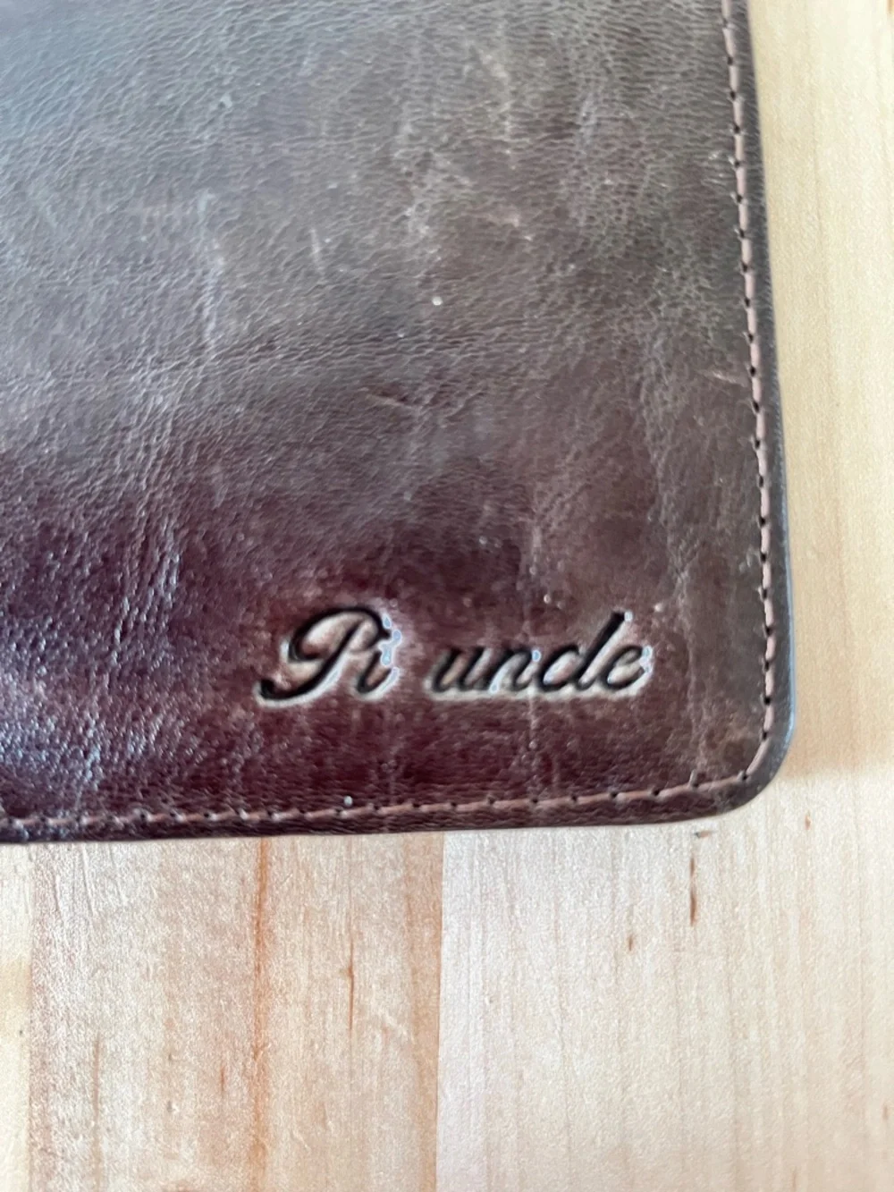 Pi uncle Embossed Brown Leather Zip Wallet